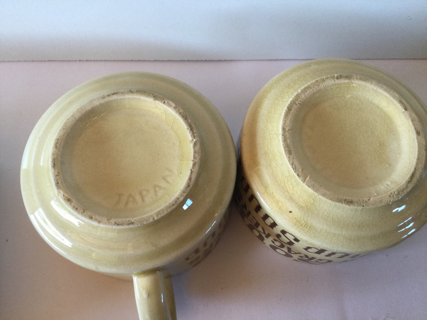 2 Large stoneware soup and crackers mugs in cream and brown, 1970's classic style