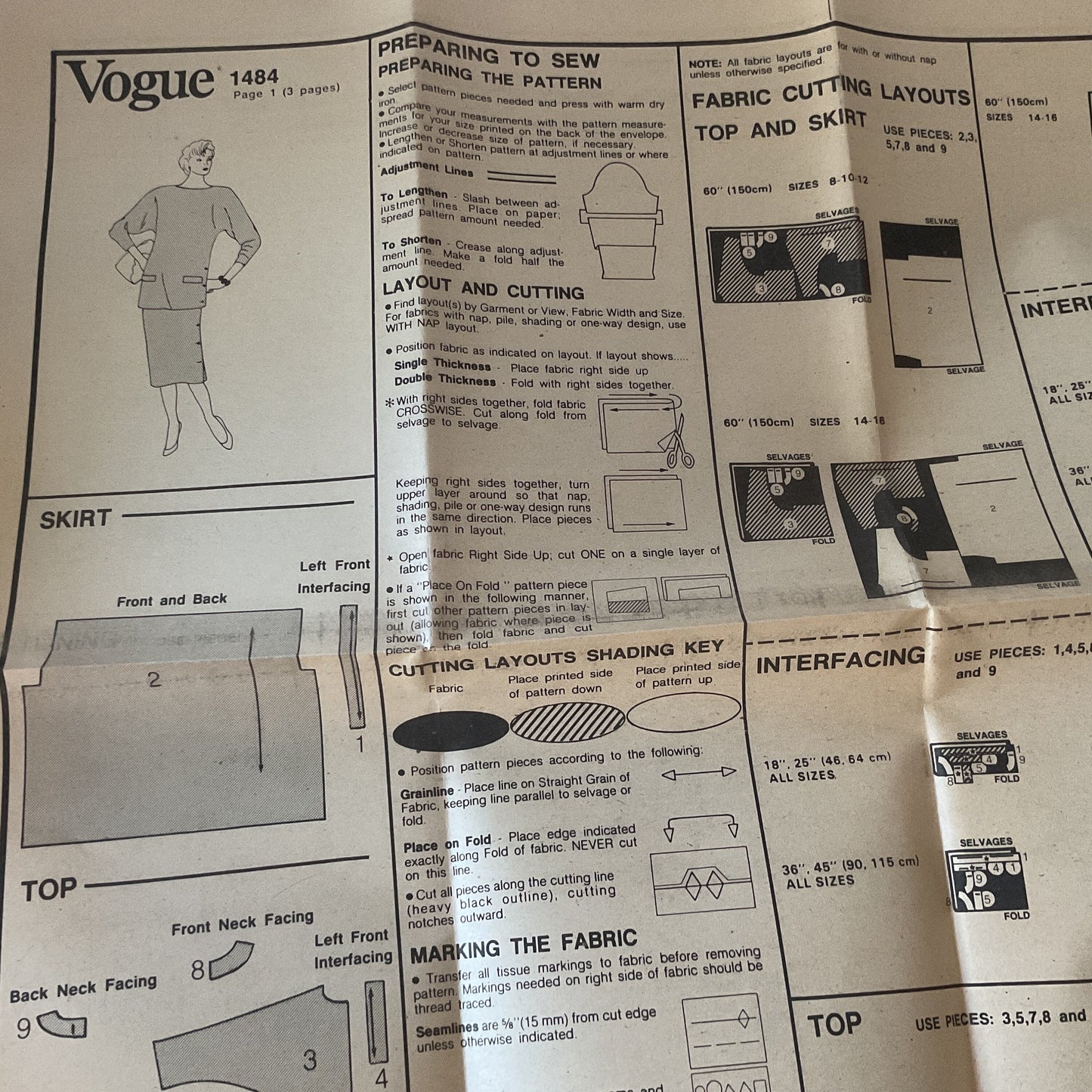 Bill Blass vintage Vogue sewing pattern 1980s Vogue American Designer 1484 - Misses’ Top and skirt Uncut and complete Size 14