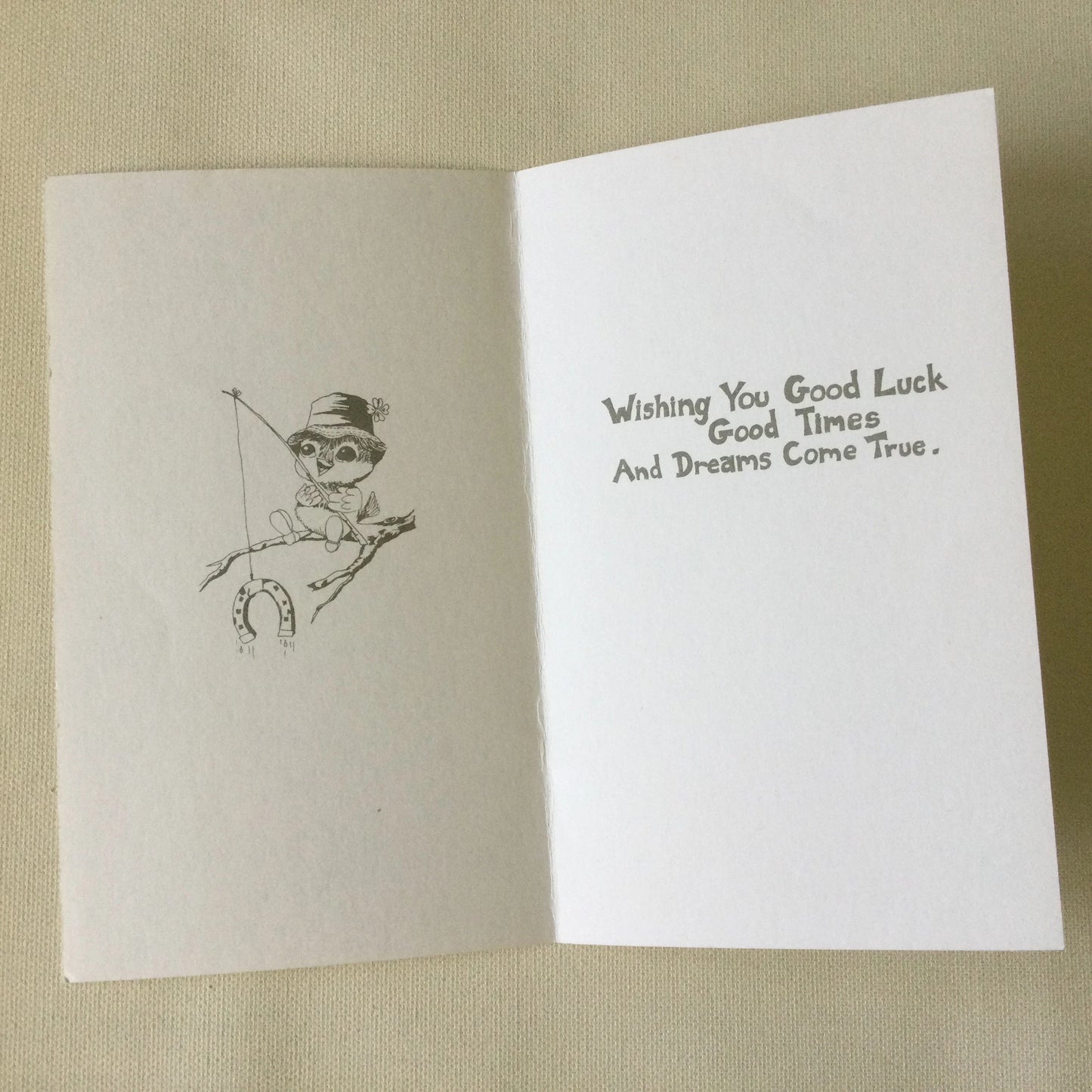 Good Bye and Good Luck vintage greeting card, retirement or farewell, bird fishing, ladybugs for gifts, scrapbooking, collage - no envelope
