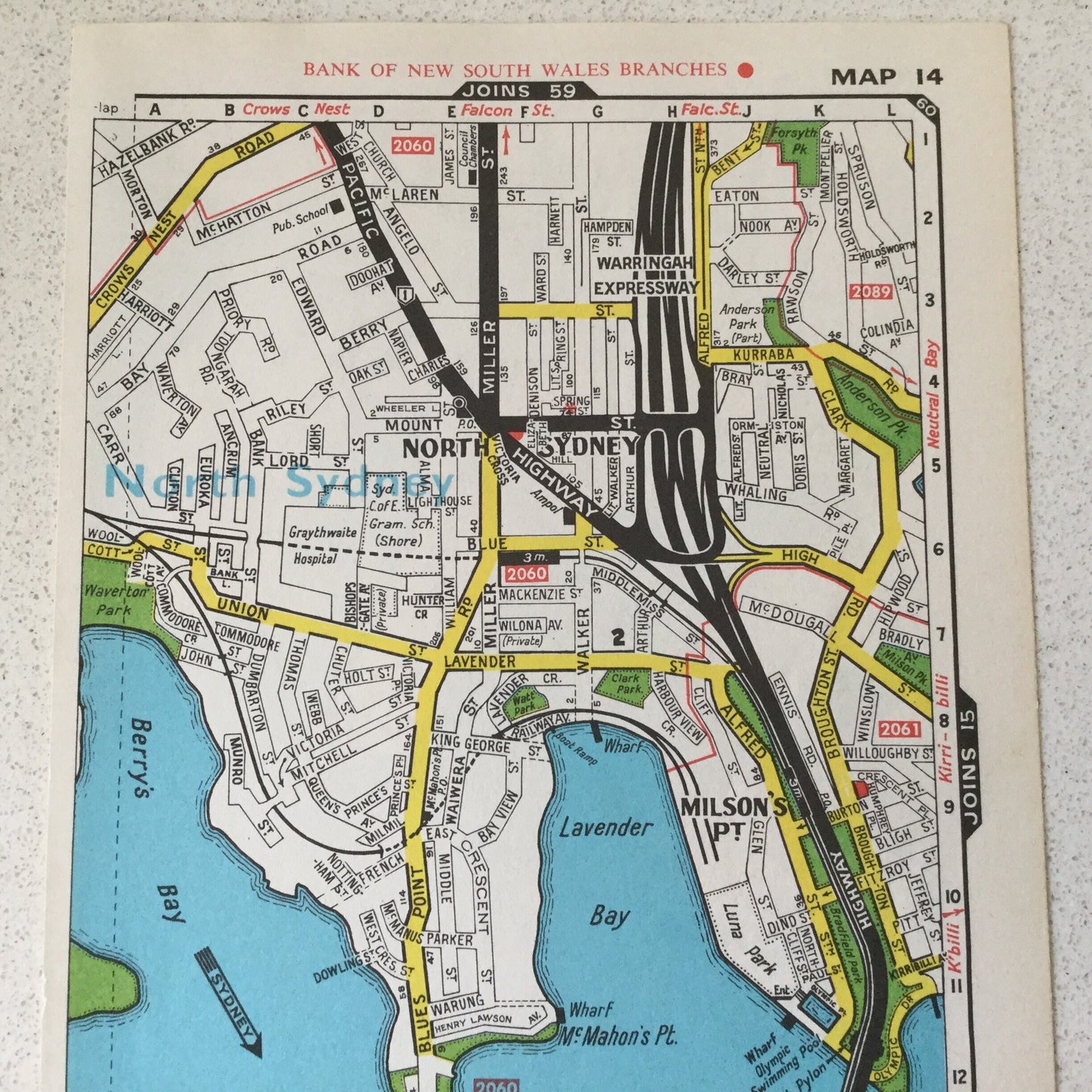 1971 Sydney street directory map page - 14 and 15 - North Sydney, Milson's Point, Neutral Bay, Kirribilli, Cremorne - Gregory's