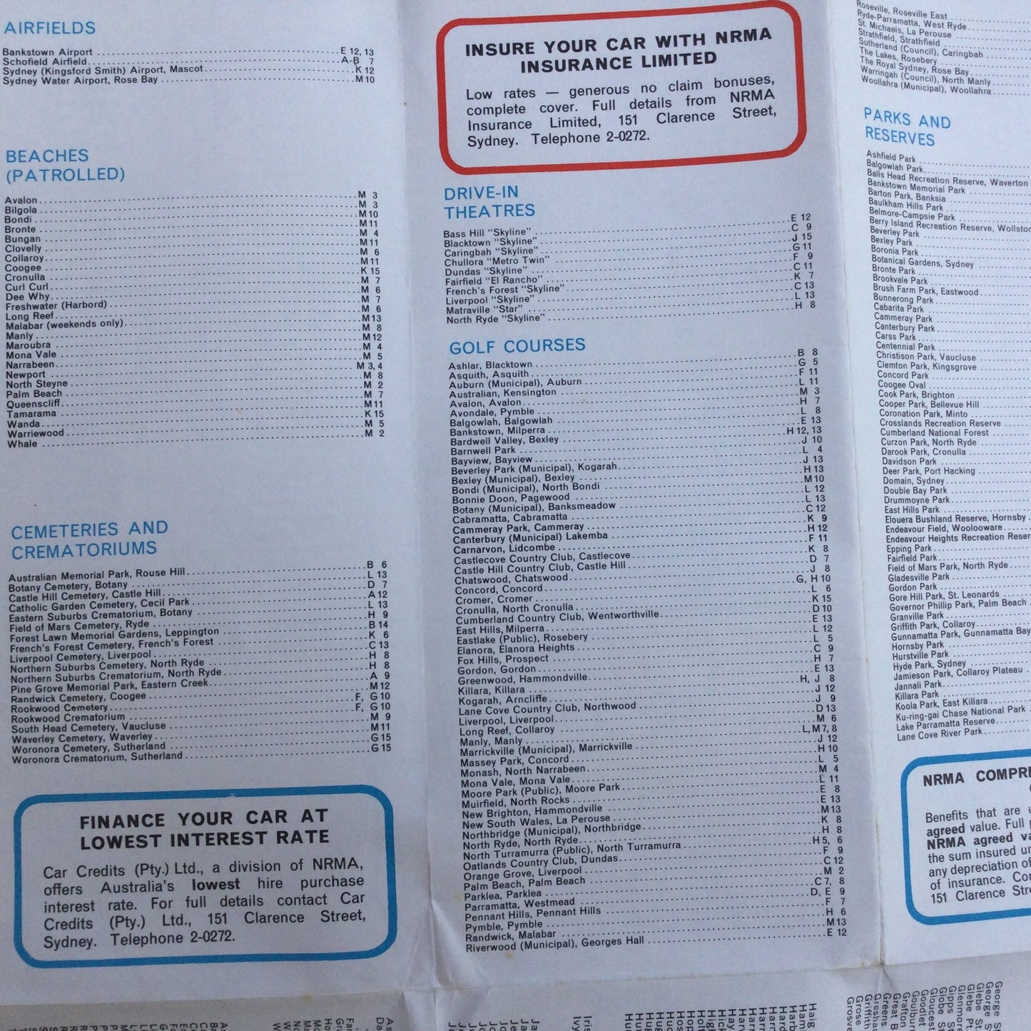 1970 vintage NRMA Sydney and District road map - cities and towns, tourist drives, mid century advertising