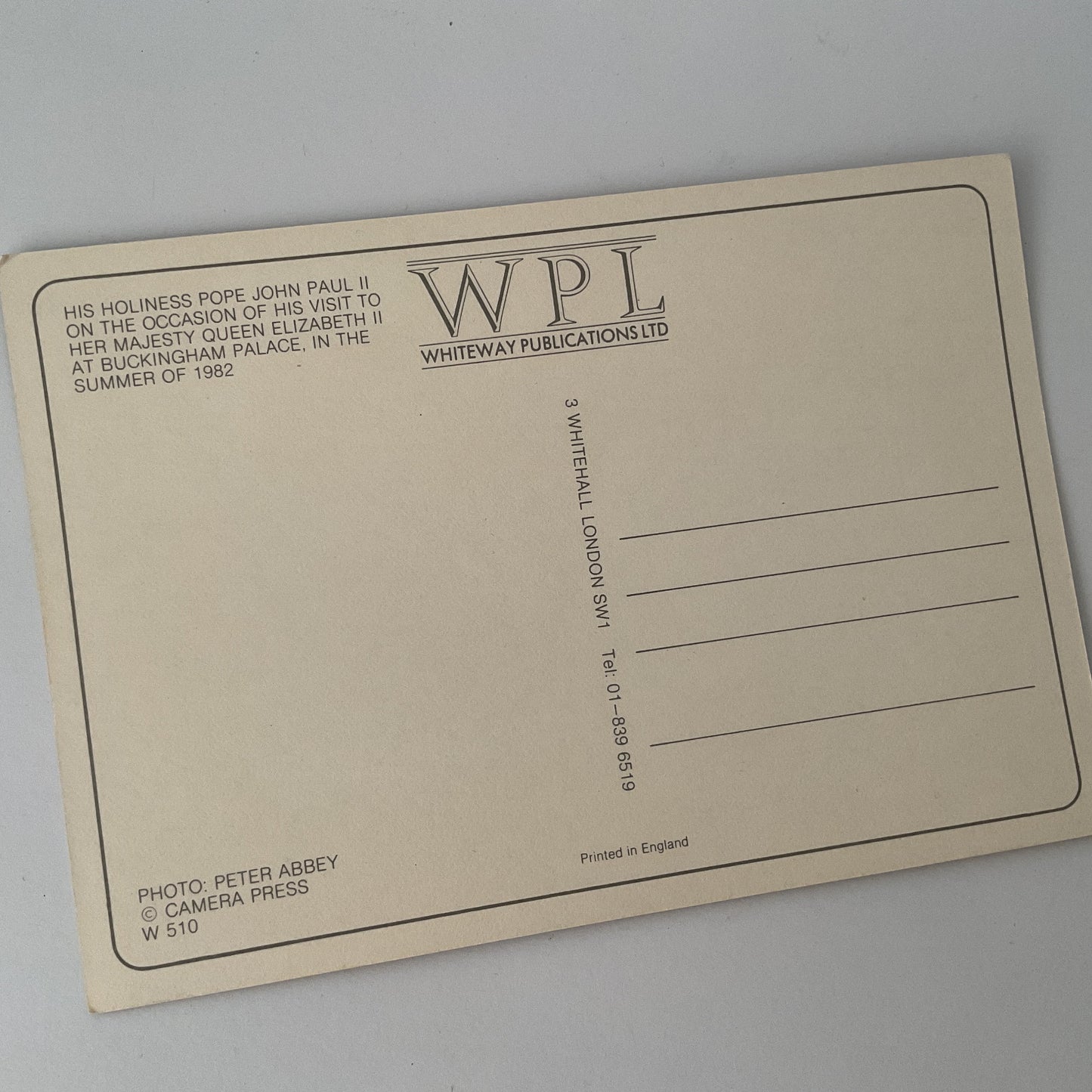 Postcard - Pope John Paul II and Queen Elizabeth II at Buckingham Palace - 1980s souvenir postcard