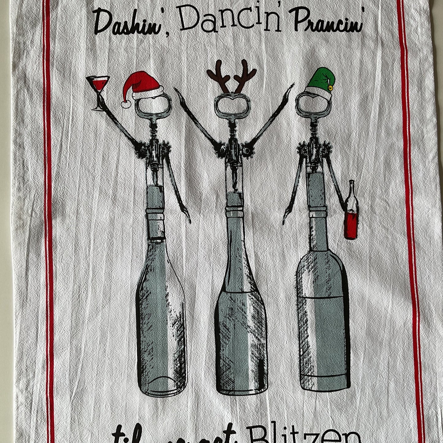 Christmas drinking preloved tea towel - great secret santa gift, use for gift wrapping