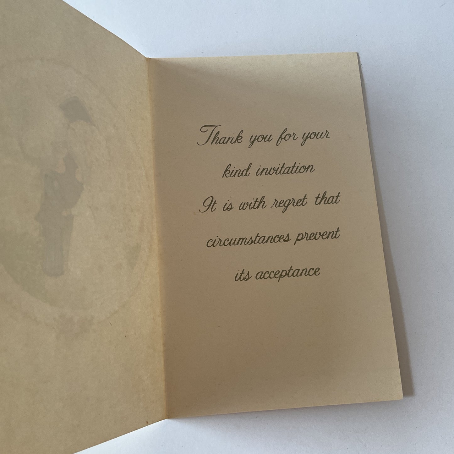 Wedding regret acceptance vintage greeting card, with envelope