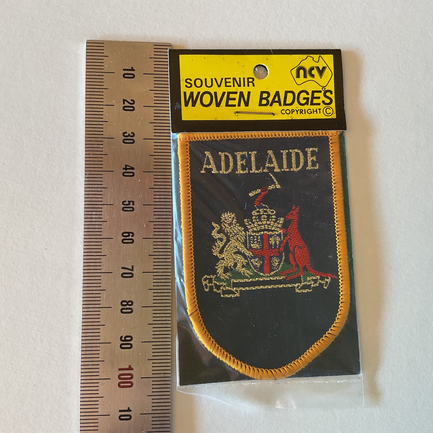 Patch of Adelaide, South Australia, state emblem, travel, souvenir, tourism, kangaroo and lion, woven badge
