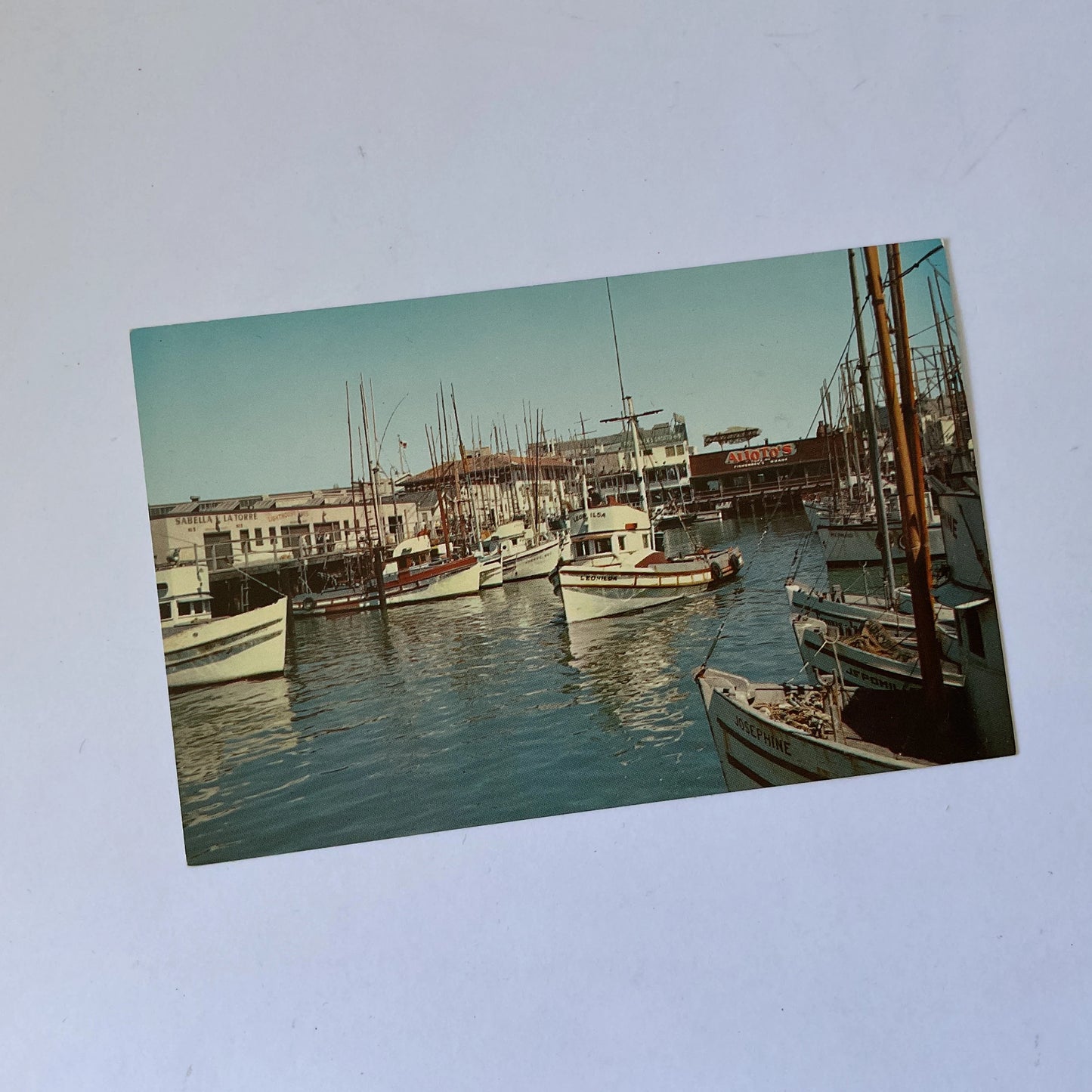 Postcard - Fishermans Wharf and boats travel postcard - colour vintage postcard - holidays, ephemera, junk journal