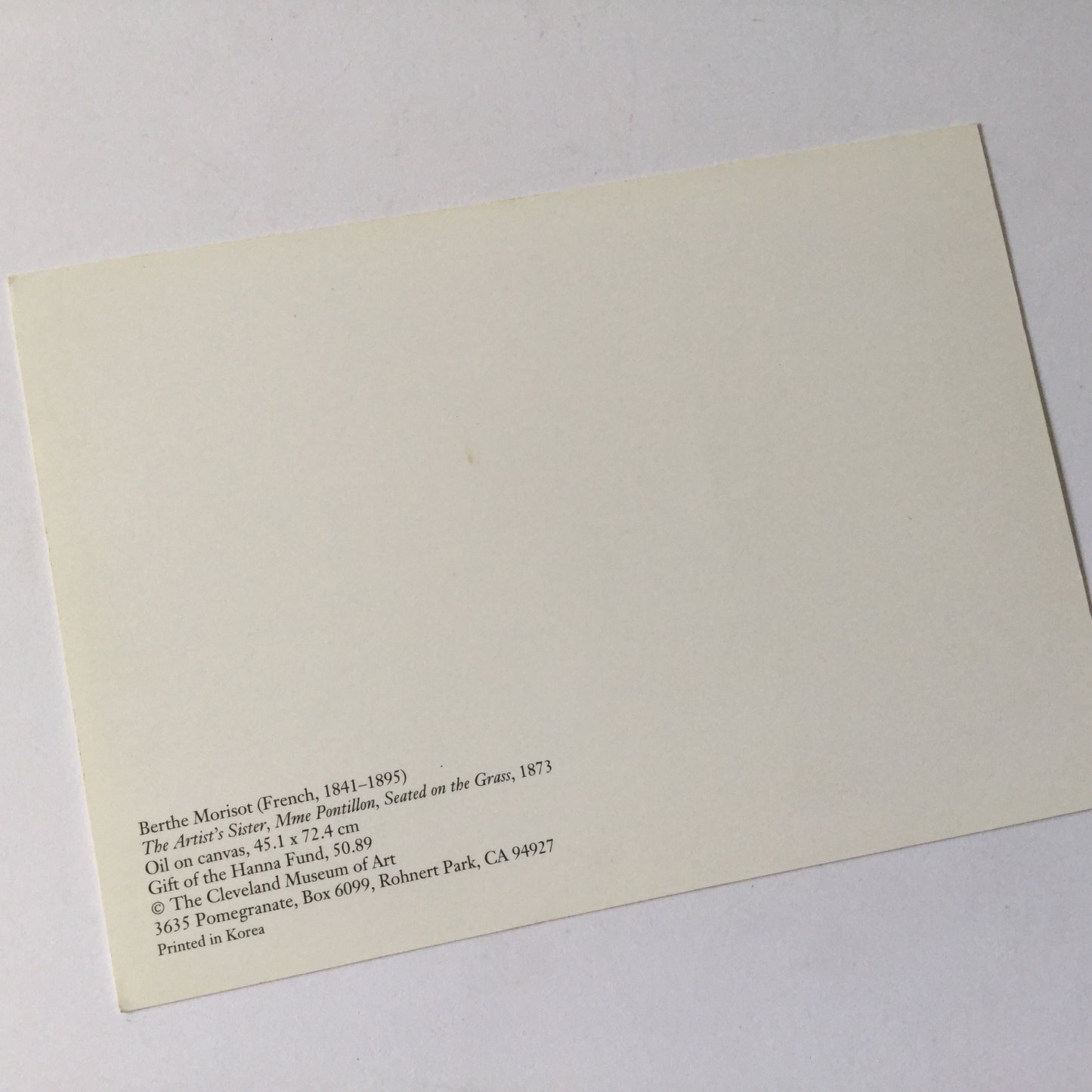 Art Postcard - The Artist's Sister, 1873 - Berthe Morisot - unused postcard