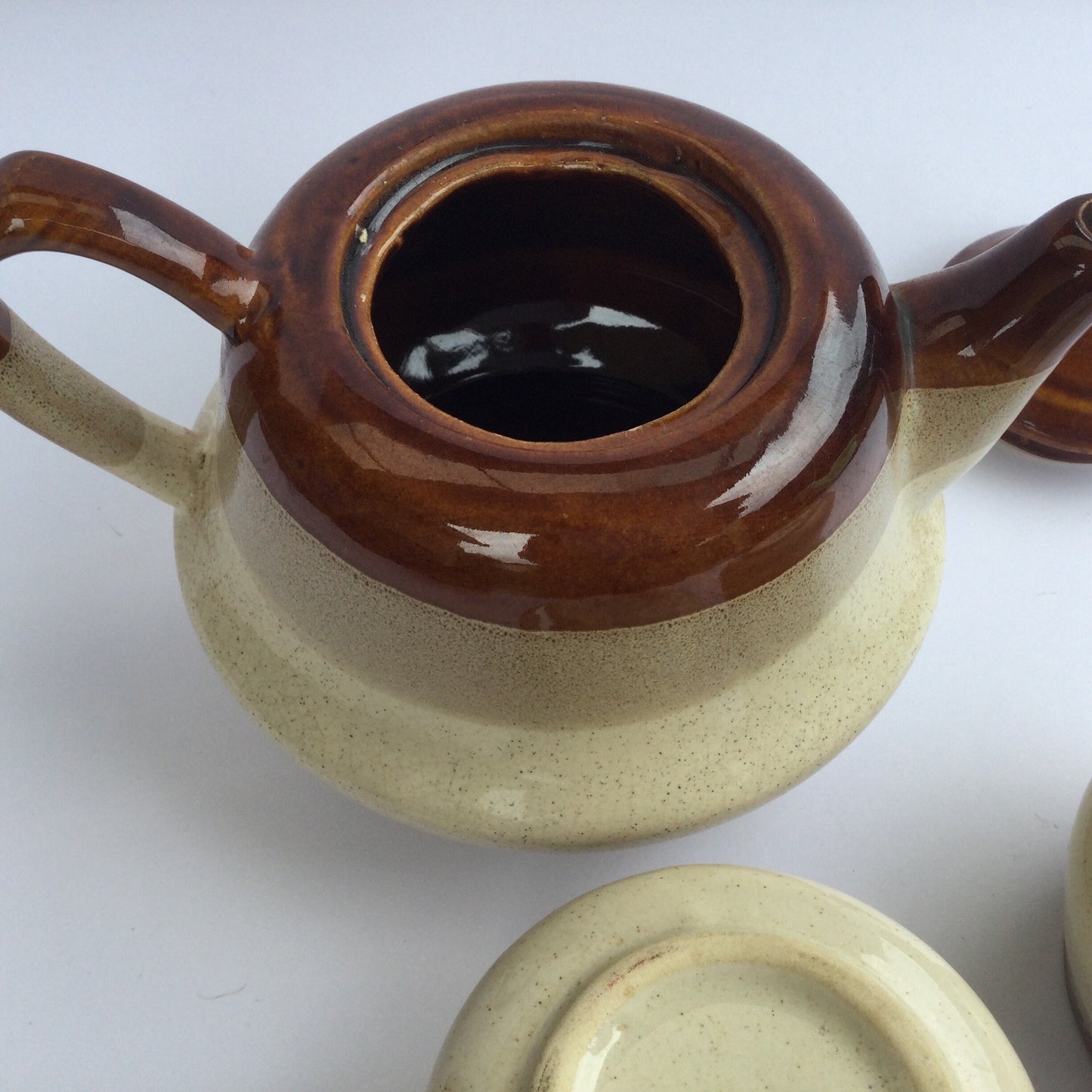 Coffee for two pot and two small coffee cups - cute stoneware set, seventies style, gift