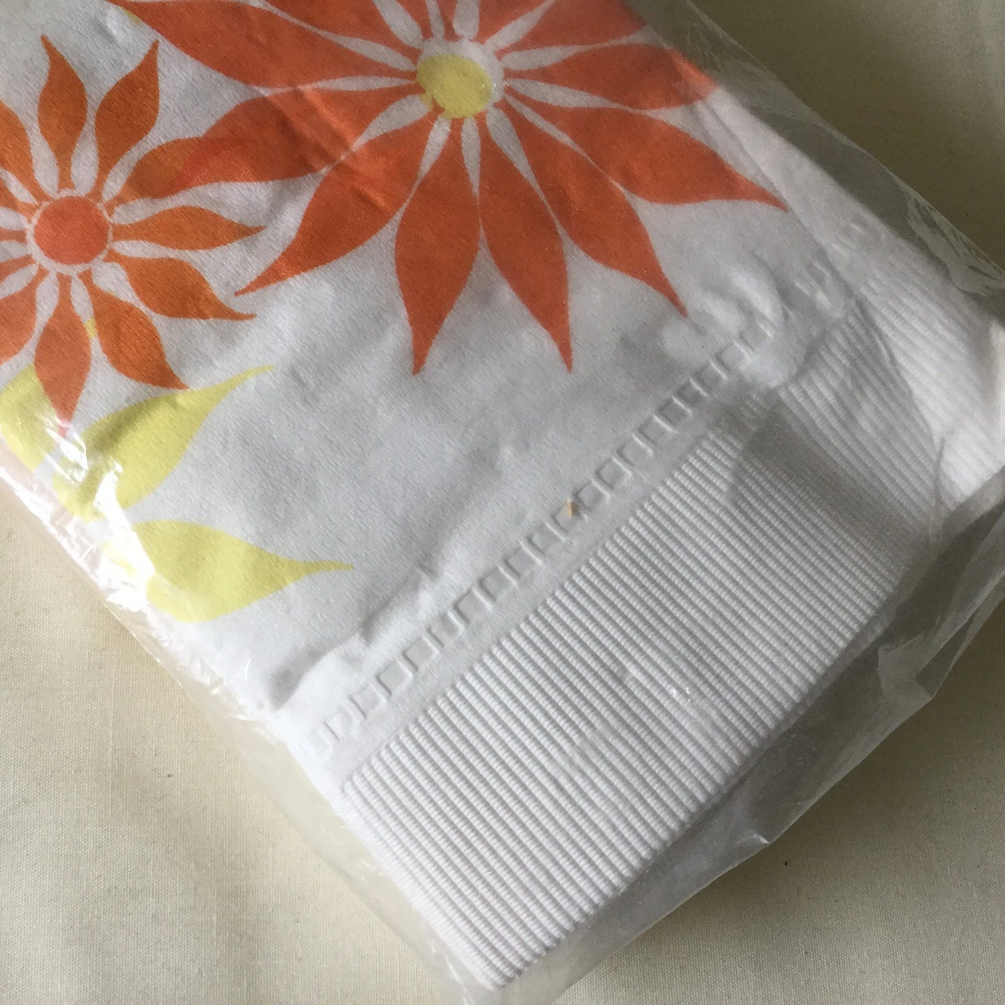 1960's groovy paper guest towels or napkins - 12 thick paper with bright orange and yellow flowers