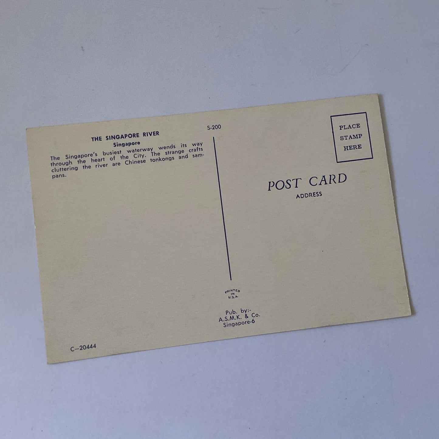 Postcard - Singapore River and boats travel postcard - colour vintage postcard - holidays, ephemera, junk journal