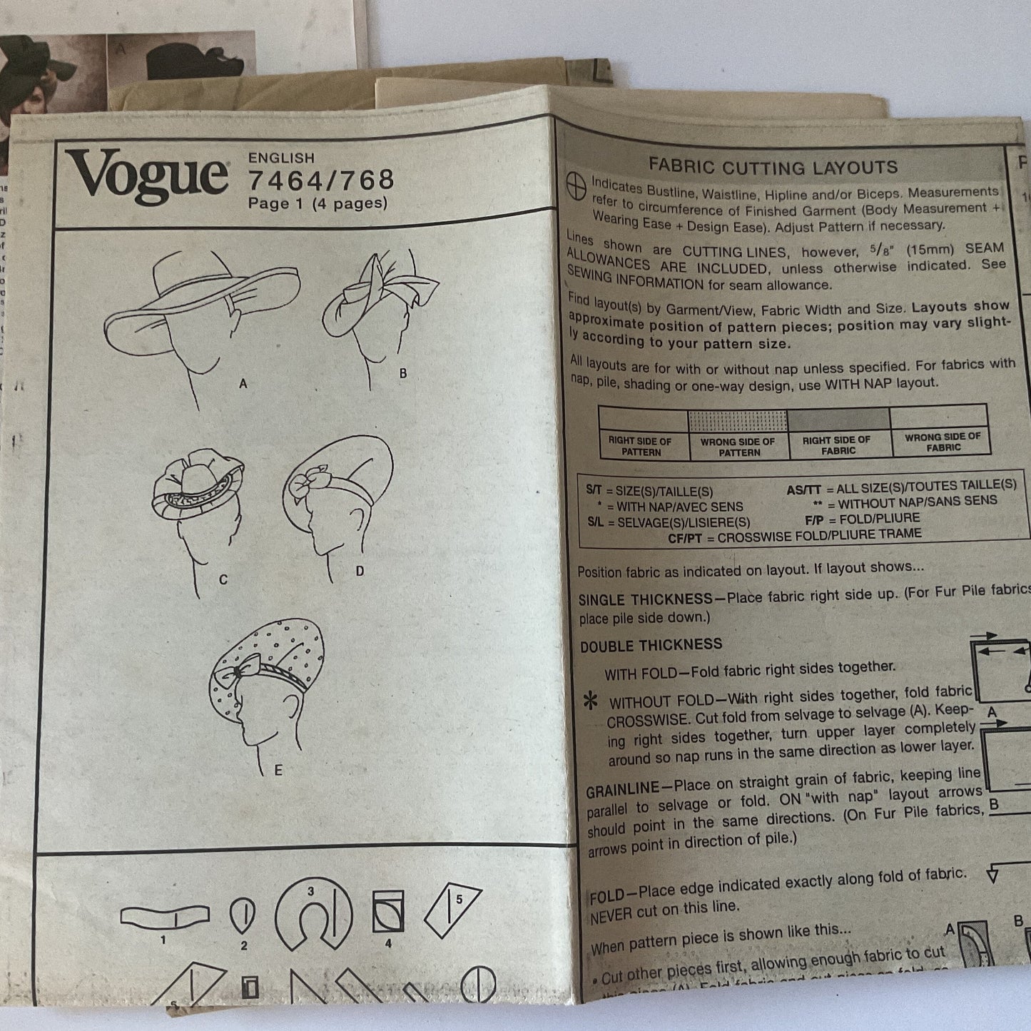 Vogue sewing pattern 2001 Vintage style hats from 30s and 40s Uncut and complete one size