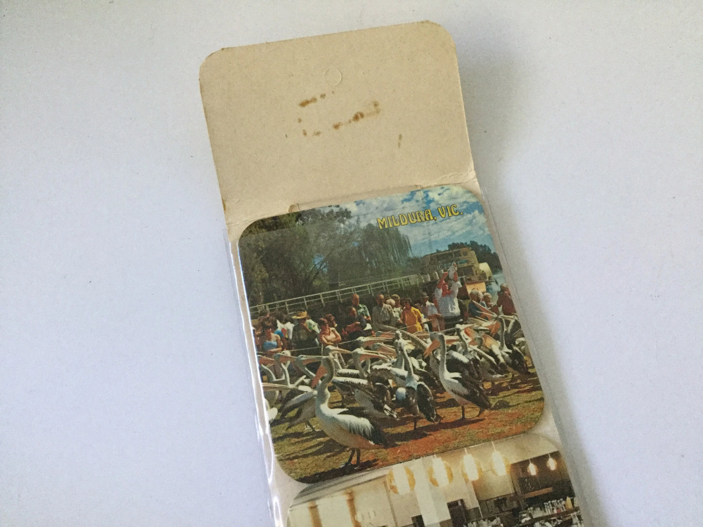 1960s decorative drink coasters - Mildura, Victoria - Travel, country Australia, table decoration, still in packet