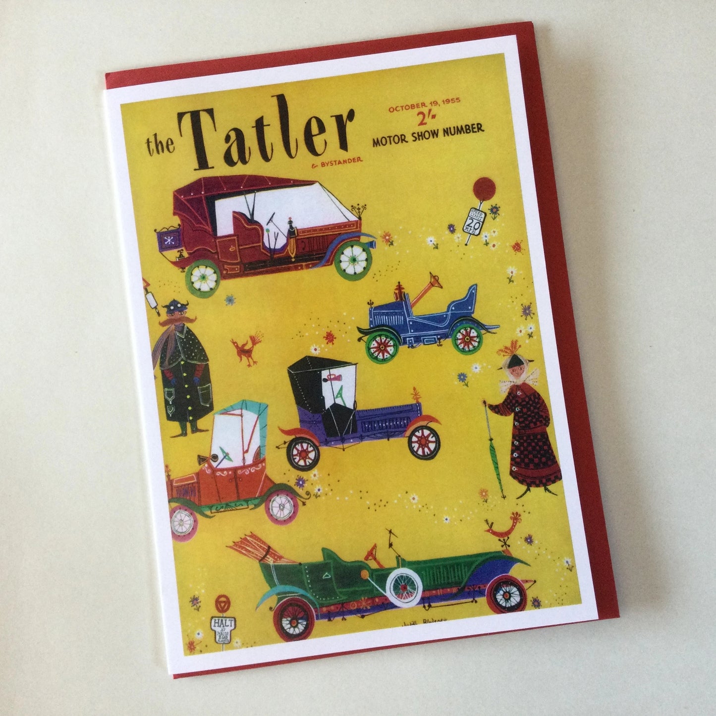 Reproduction Tatler front cover from 1955 blank greeting card, with red envelope