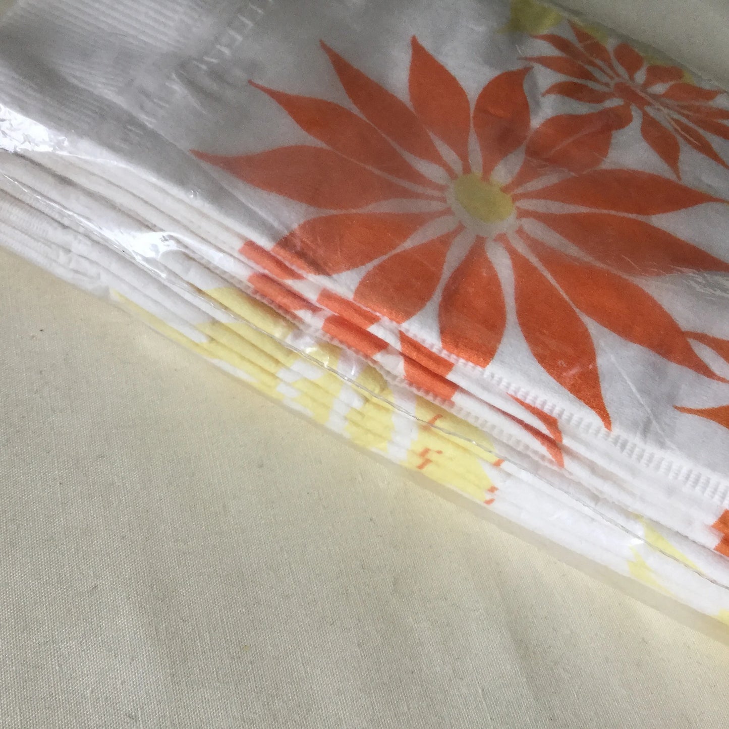 1960's groovy paper guest towels or napkins - 12 thick paper with bright orange and yellow flowers
