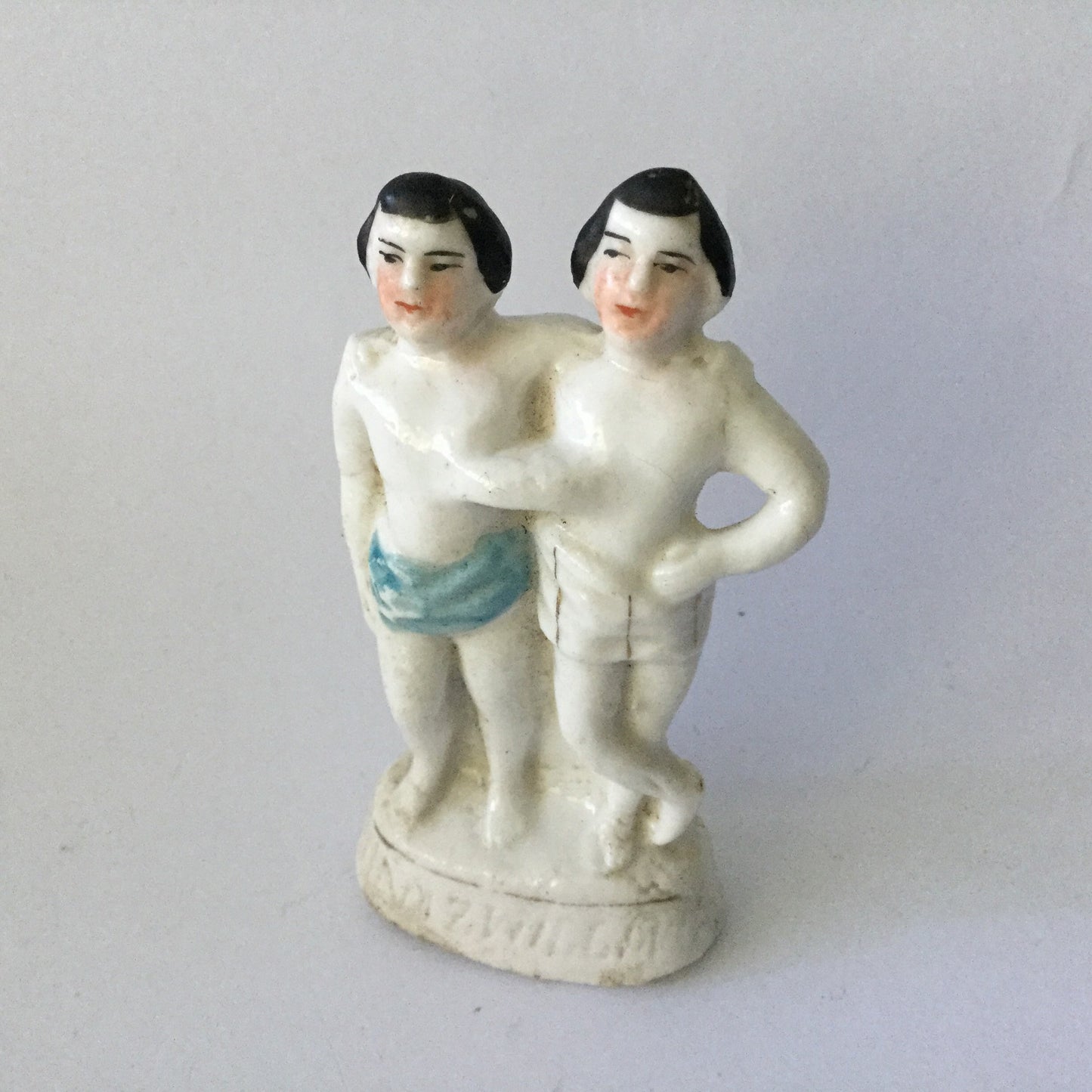 Chang and Eng Bunker porcelain figurine - circa 1860s - German pottery, antique porcelain, vintage circus souvenir, Barnum