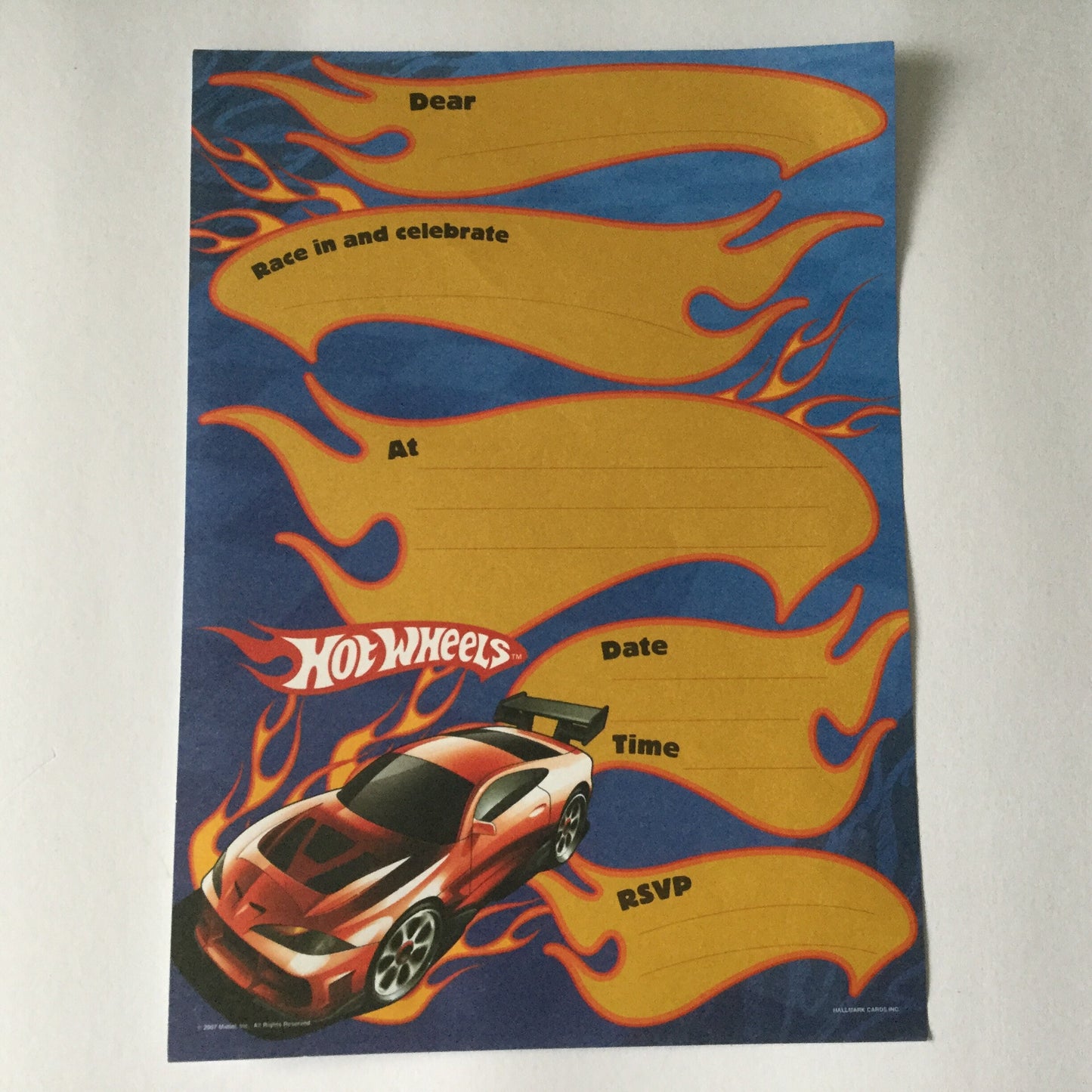 Party Invitations - Hot Wheels - 10 sheets - 1980s retro style paper invites, snail mail, eighties, birthday, celebration
