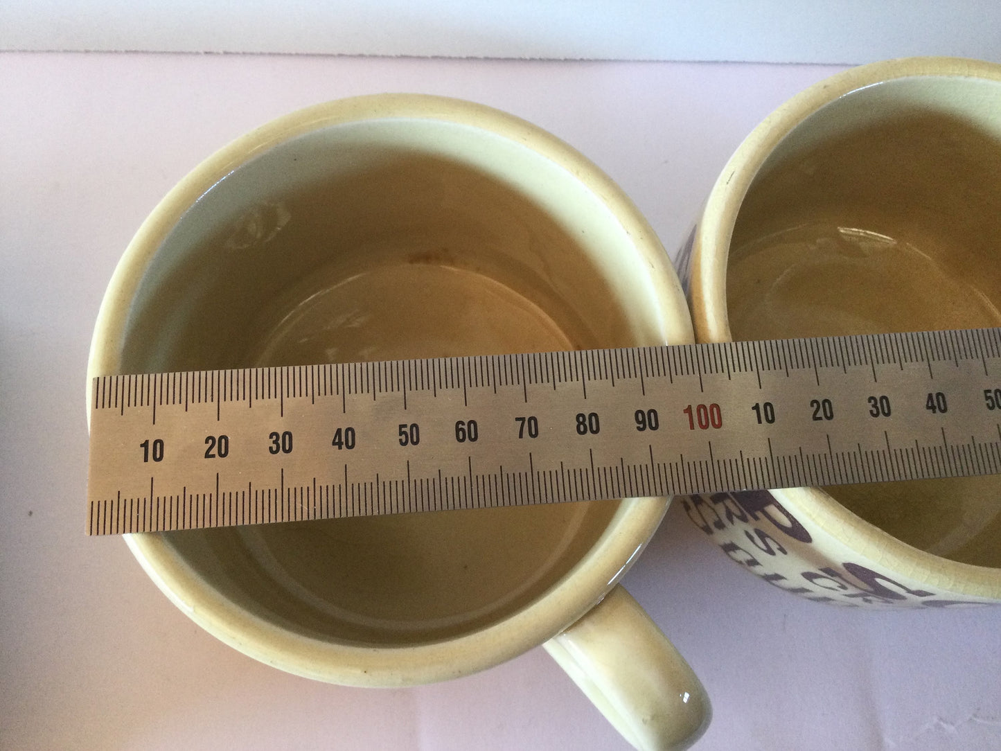 2 Large stoneware soup and crackers mugs in cream and brown, 1970's classic style