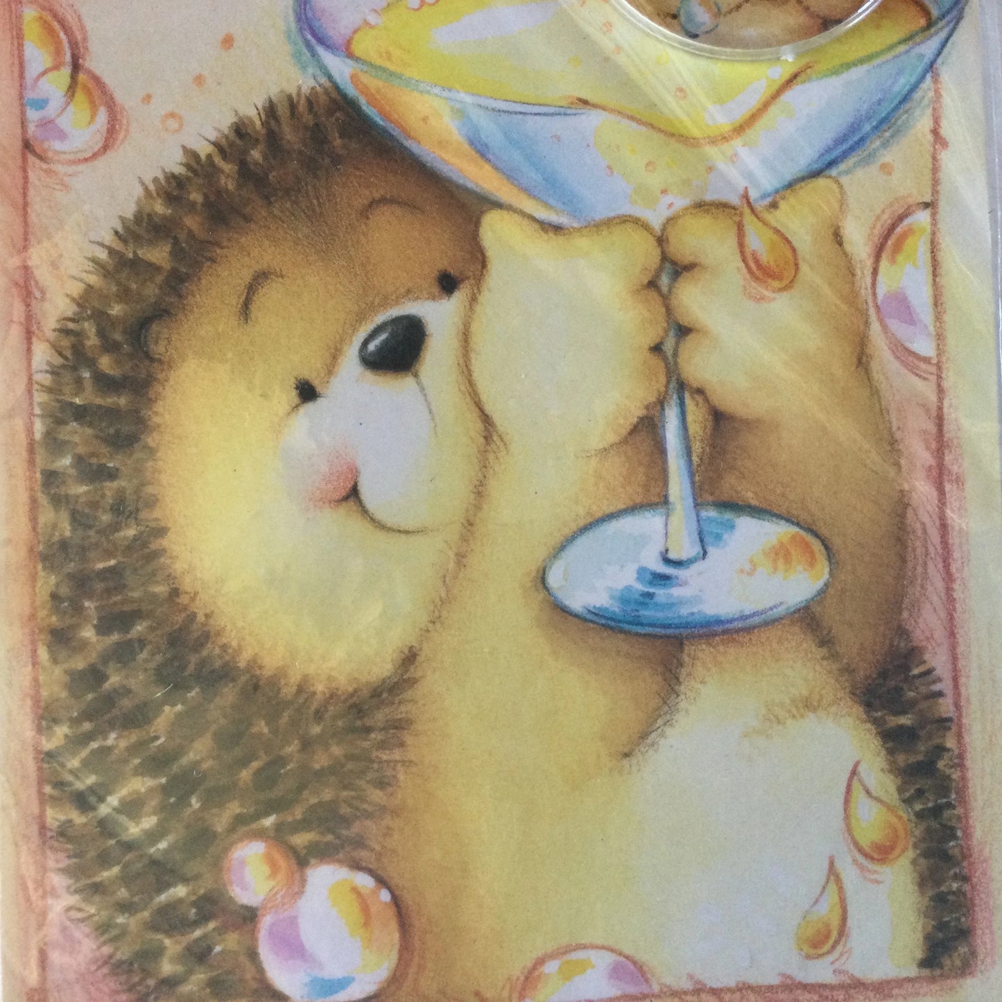 Vintage Greeting card - It's your 30th Birthday... cute hedgehog and cocktail with badge - 1980s birthday card