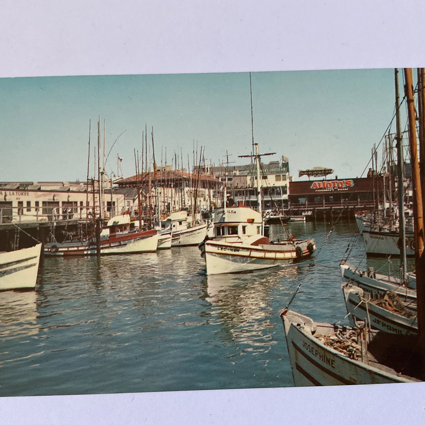 Postcard - Fishermans Wharf and boats travel postcard - colour vintage postcard - holidays, ephemera, junk journal
