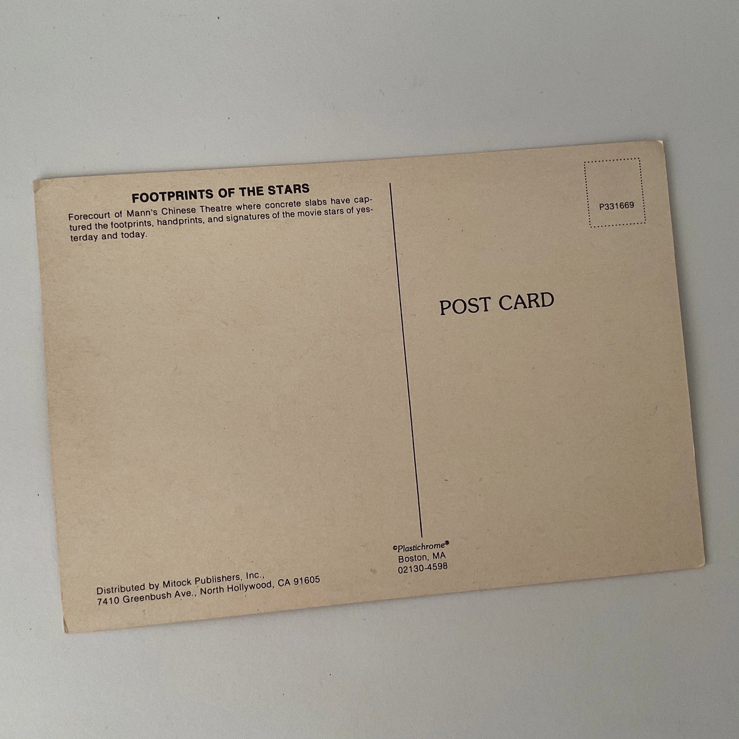 Postcard - Mann's Chinese Theatre - Hollywood USA - 1960s movie star Marilyn souvenir postcard