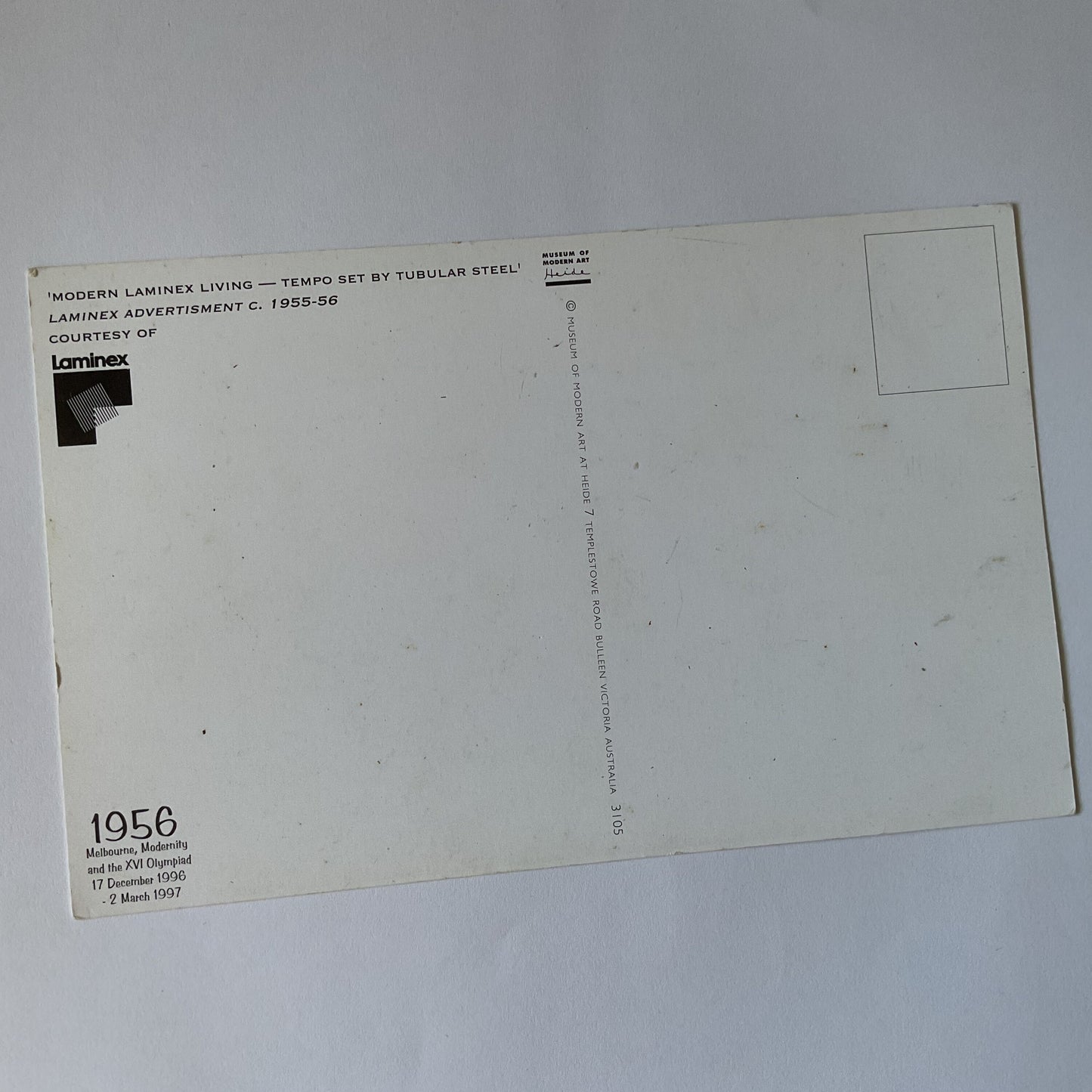 Postcard - Modern Laminex Living 1996 exhibition - unused postcard from Heide Museum of Modern Art