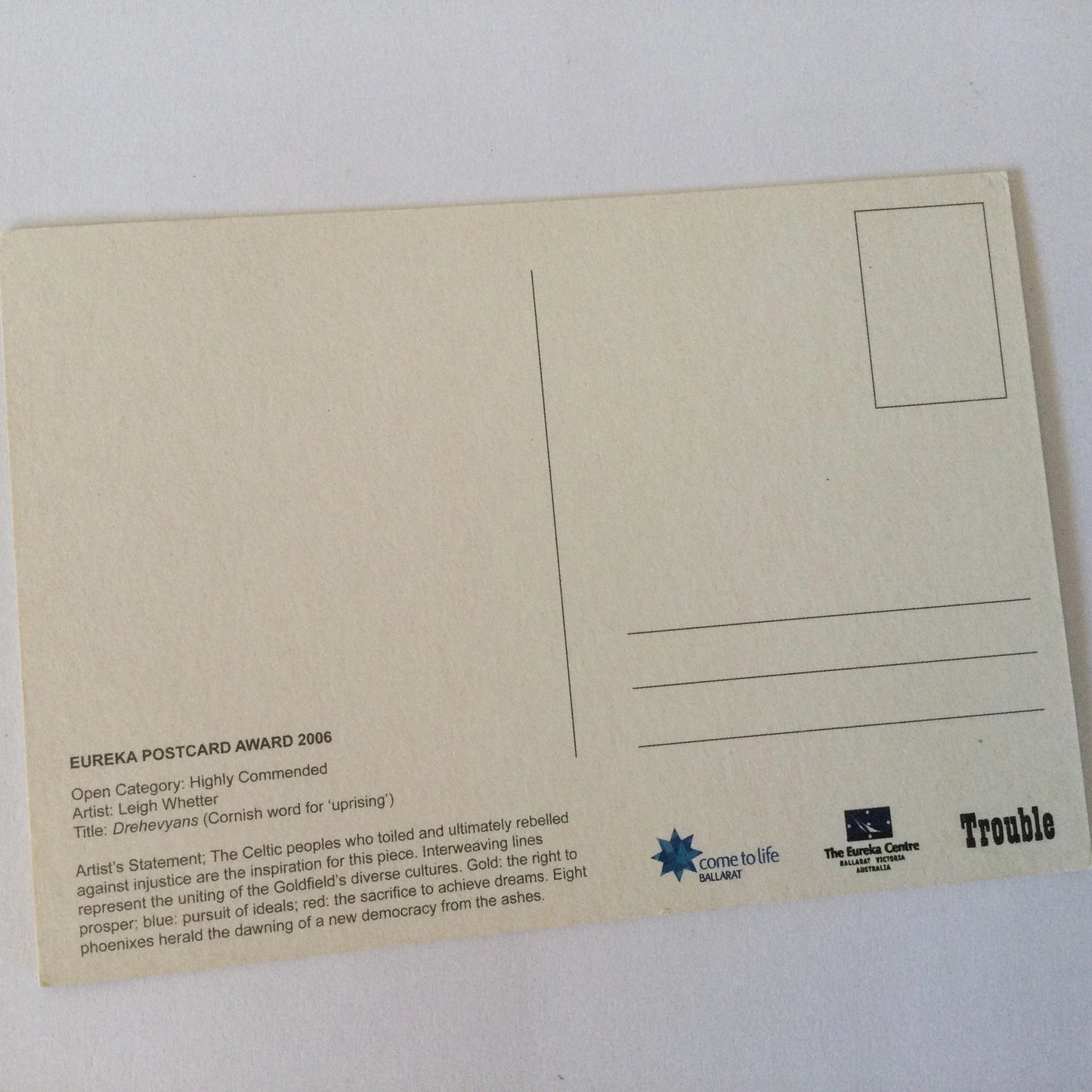 Art Postcard - Eureka Award 2006 Drehevyana (Uprising) - painting, Australian history, unused postcard