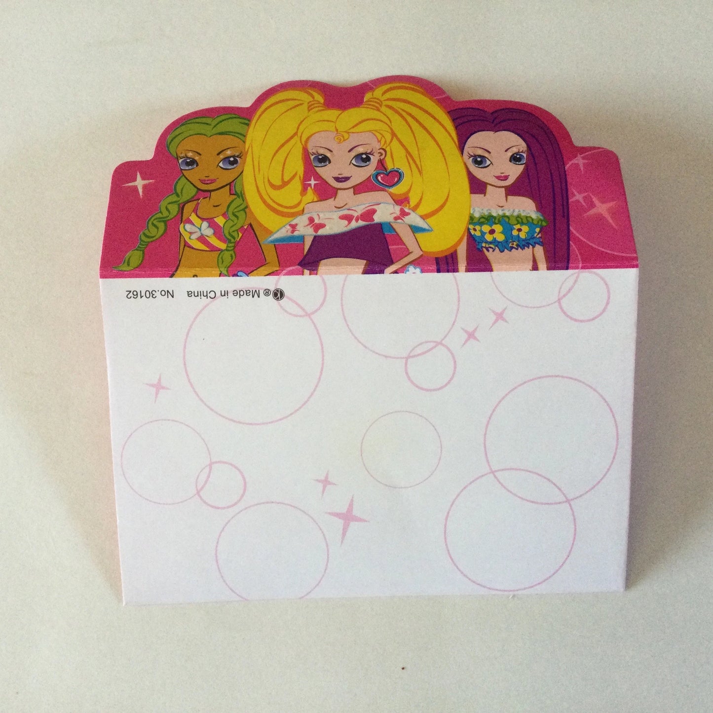 Girl party invitations with envelopes - 6 retro Bratz or girl power birthday party cards, pink glitter fun