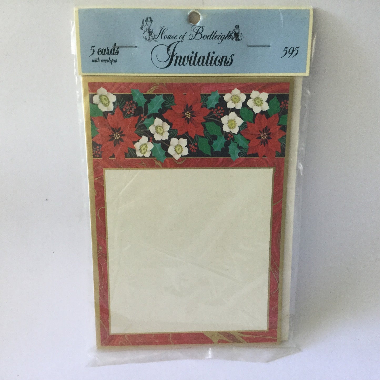 Party Invitations - 5 pretty flower postcards and envelopes - red and white