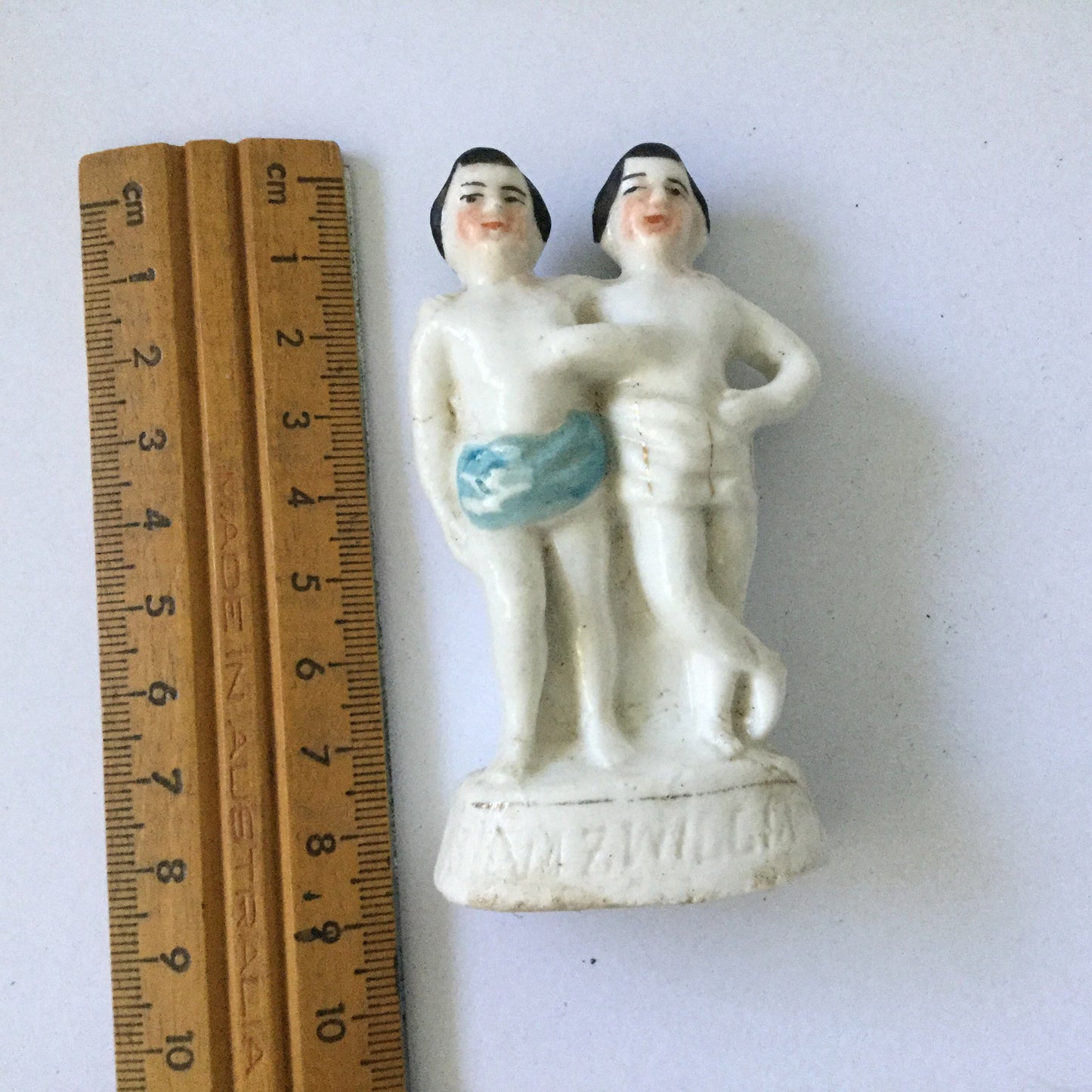 Chang and Eng Bunker porcelain figurine - circa 1860s - German pottery, antique porcelain, vintage circus souvenir, Barnum