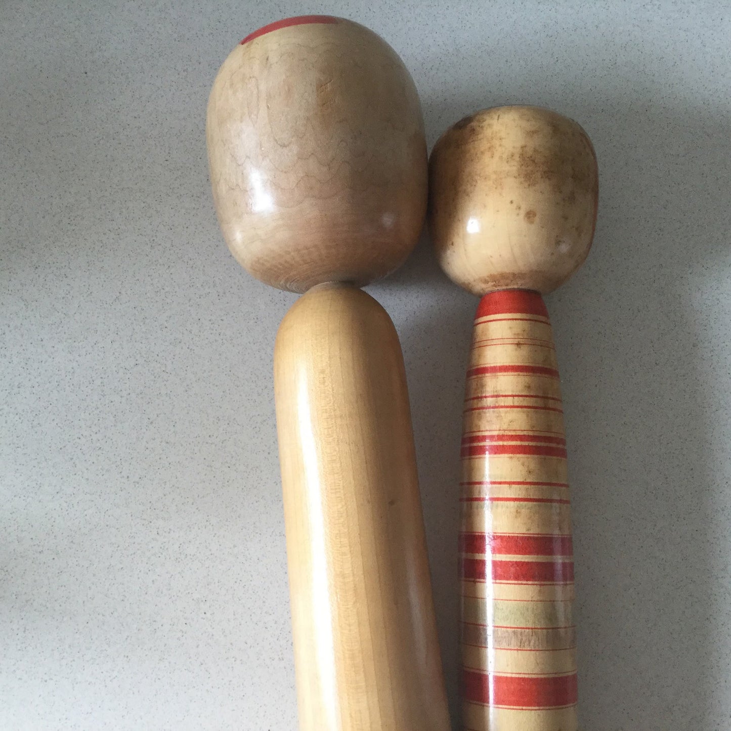 Two large Japanese Kokeshi dolls - traditional designs, signed on bottom, Japan, home decor, Togatta style