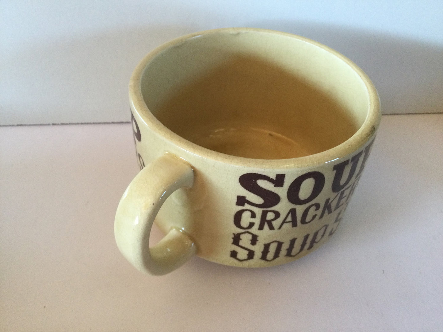 2 Large stoneware soup and crackers mugs in cream and brown, 1970's classic style