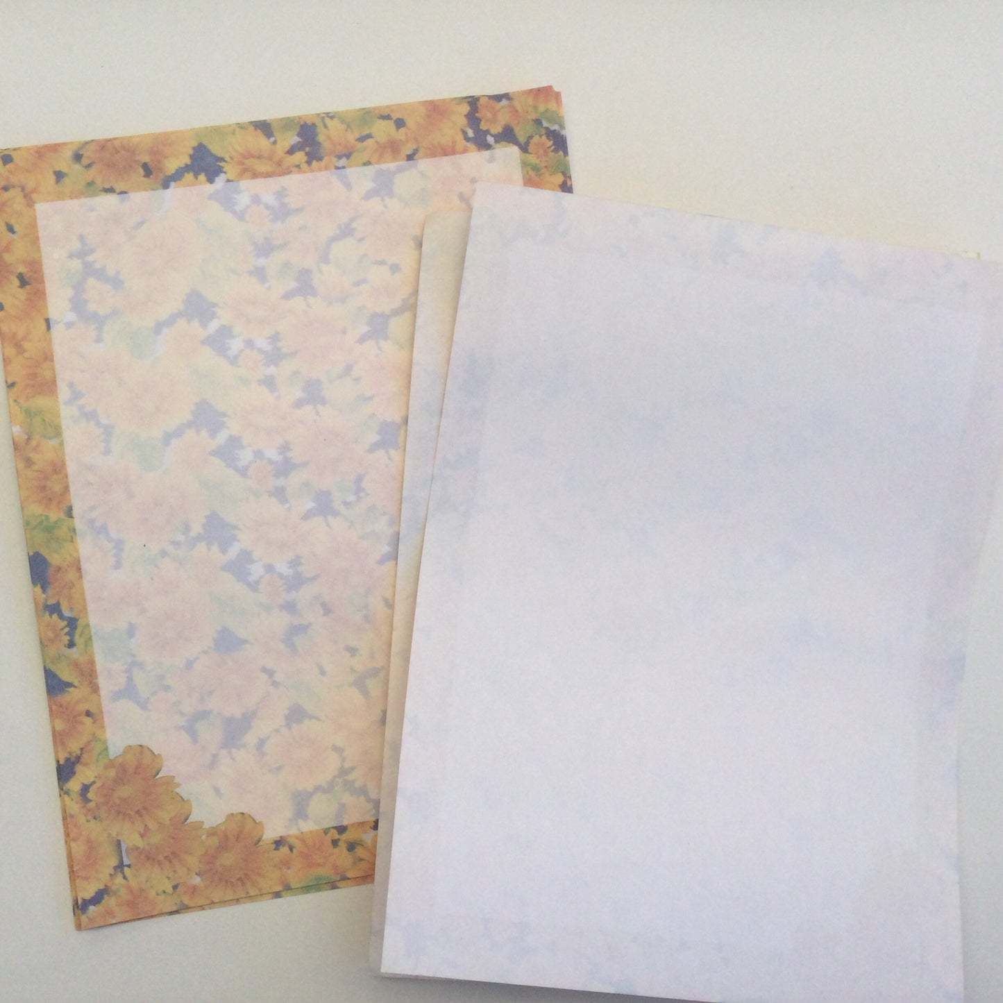 Bright yellow and blue flower decorative envelopes and matching letter writing paper love letter, friendship, snail mail, notes, invitations