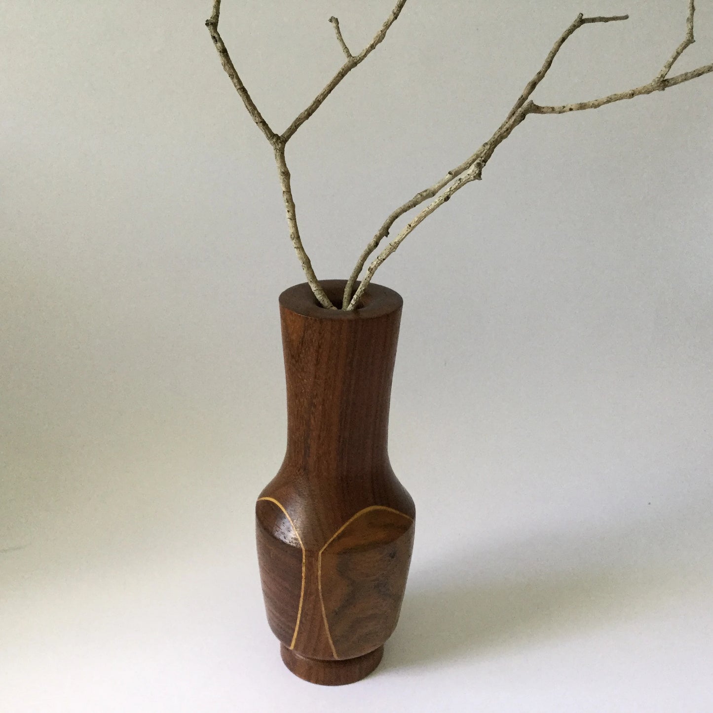 Wooden vase with different wood inlays - hand made natural wood vase or candle holder, branches, dried flowers - Australiana - 70s or 80s
