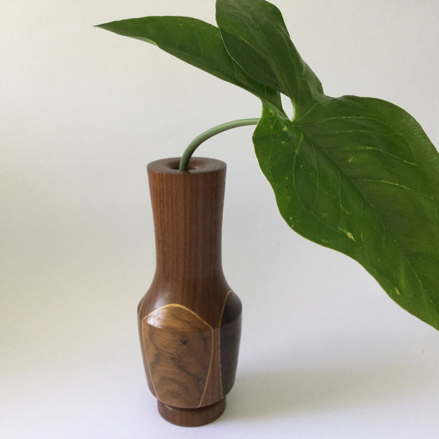 Wooden vase with different wood inlays - hand made natural wood vase or candle holder, branches, dried flowers - Australiana - 70s or 80s