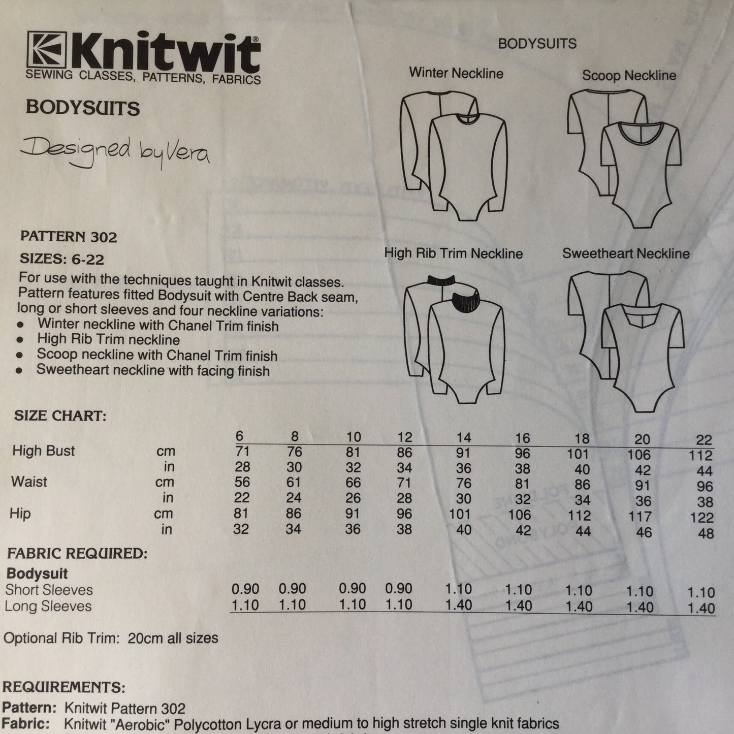Vintage 80s Knitwit Sewing Pattern 302 Bodysuits - Uncut and complete Sizes 6 - 22 - make it yourself, eighties style