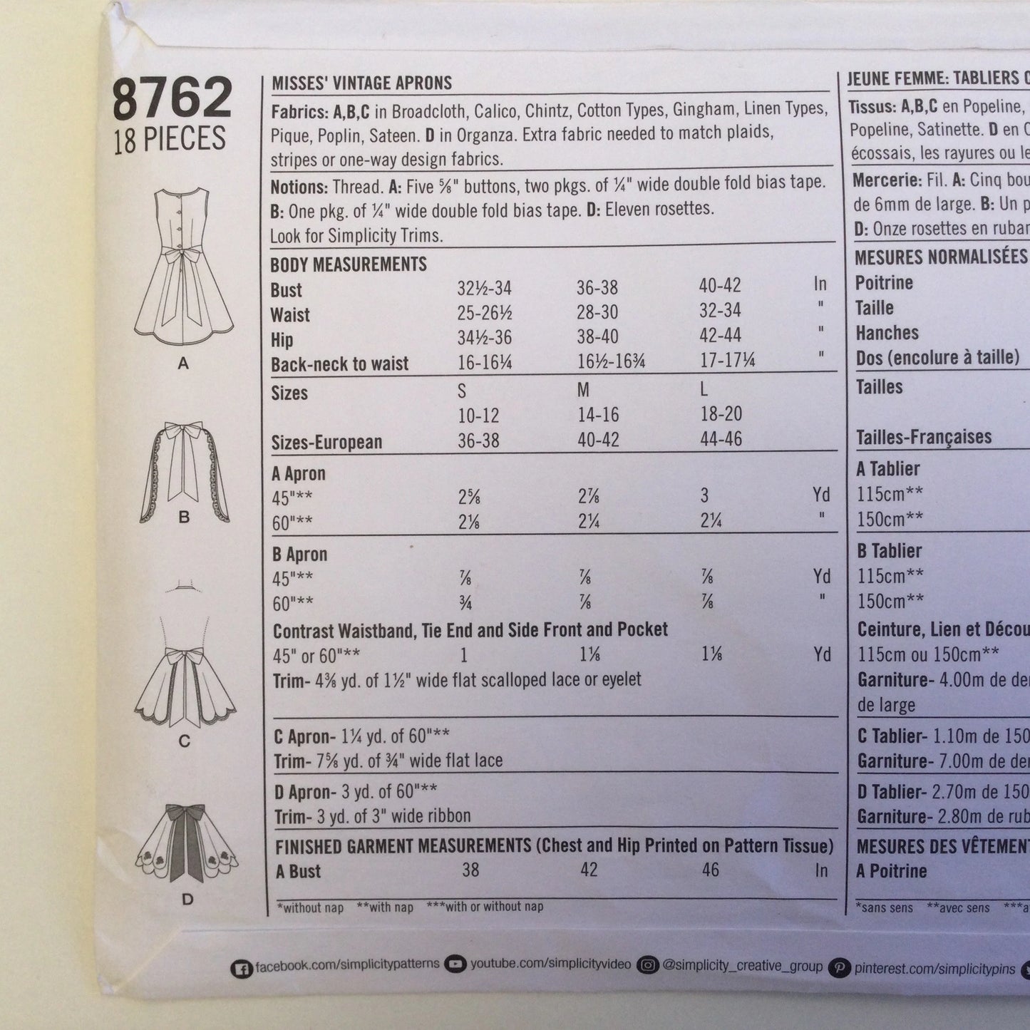 1950's vintage style apron pattern Simplicity 8762 - Sizes Sm Med Lrg - Unused, uncut and factory folded pattern fifties style mcm