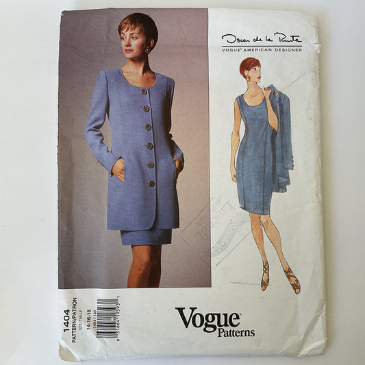 Vintage 90s Vogue American Designer 1404 - Oscar de la Renta - Misses’ long jacket and dress complete original sewing pattern